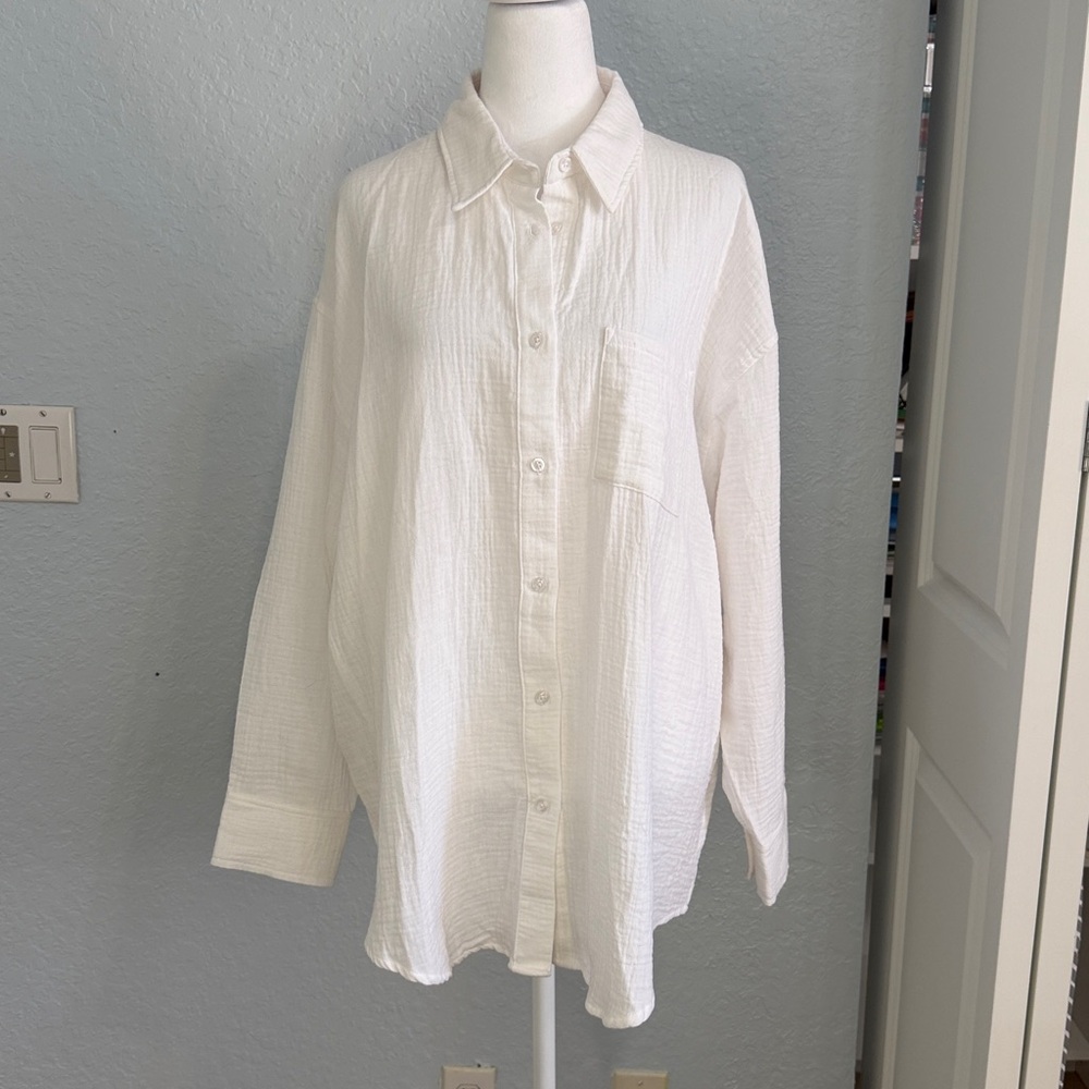 NWT 32 Degrees White Button-Up Oversize Cotton Blouse